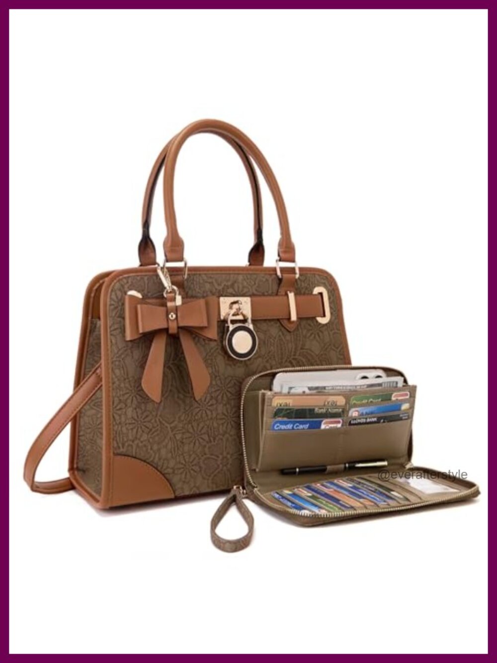 Vegan Leather Satchel Handbag with RFID Blocking Wallet, Medium